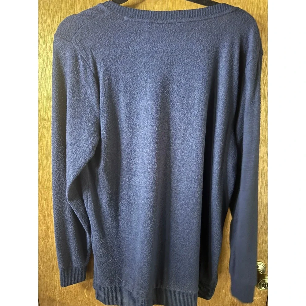 Lucky Brand Womens Navy Blue V-Neck Long Sleeve Knit Pullover Sweater